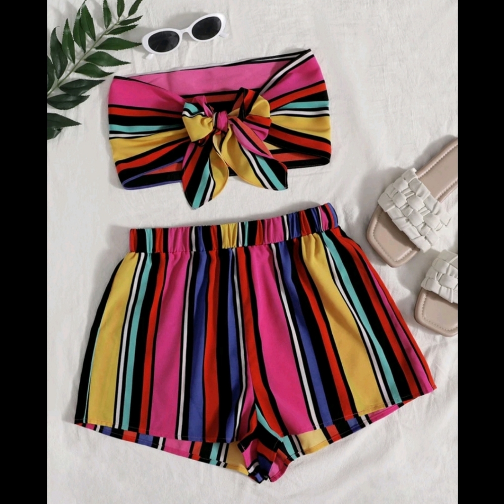 Tie Front Crop Tube Top & Shorts Set